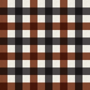 Small scale rustic plaid check in earthy warm chestnut brown and salte gray with a vintage linen texture 