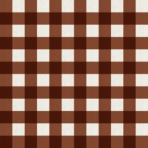 Small scale rustic plaid check in earthy warm chestnut brown with a vintage linen texture 