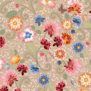French florals tan bckg - M