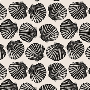Sea shells black and white coastal toile - medium scale