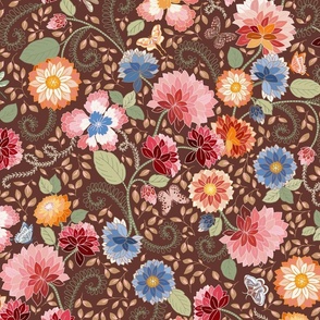 French florals pecan bckg - M
