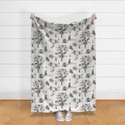 Toile de jouy jungle animals black and white - large scale