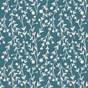 Cottage Floral Vines White and Navy