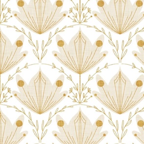 Lux Damask Lotus flower White and Copper