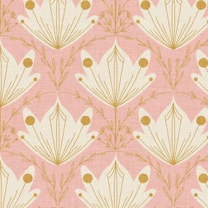 Lux Damask Lotus flower White - Copper - Pink