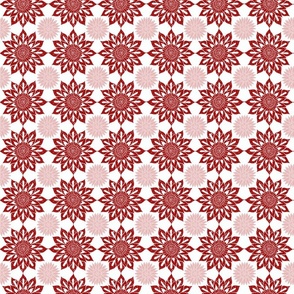 Block print christmas florals crimson red soft pink - small scale