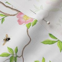  Antique Rococo Chinoiserie Flower Rose Trees With Flying Butterflies And Bees - 18th century reconstructed hand painted  lush garden Marie Antoinette Vintage inspired - off white 