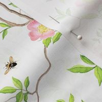  Antique Rococo Chinoiserie Flower Rose Trees With Flying Butterflies And Bees - 18th century reconstructed hand painted  lush garden Marie Antoinette Vintage inspired - off white double layer