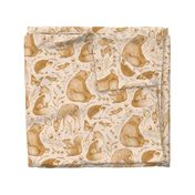 Forest Fauna Toile - copper on pale pink 