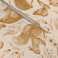 Forest Fauna Toile - copper on pale pink 