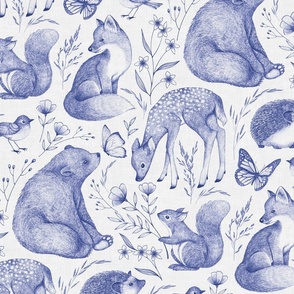 Forest Fauna Toile - blue 