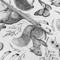 Forest Fauna Toile - black and white 