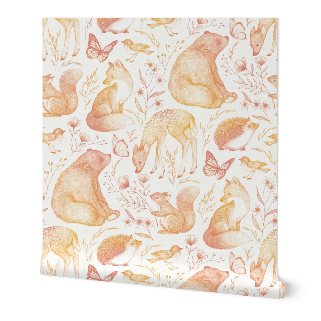 Forest Fauna Toile - pink and orange 