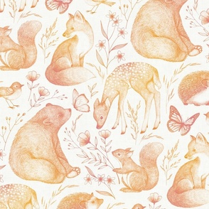 Forest Fauna Toile - pink and orange 