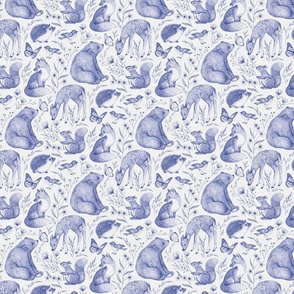 Forest Fauna Toile - blue, small 