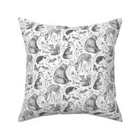 Forest Fauna Toile - black and white, small 