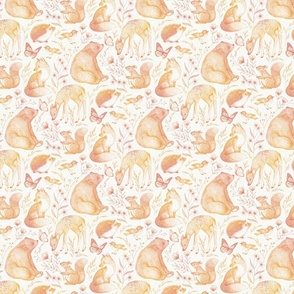 Forest Fauna Toile - pink and orange, small 