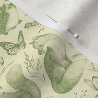 Forest Fauna Toile - retro green on cream, small 