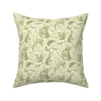 Forest Fauna Toile - retro green on cream, small 