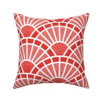 Serene Sunshine- 24 Coral- Art Deco Wallpaper- Geometric Minimalist Monochromatic Scalloped Suns- Petal Cotton Solids Coordinate- Large- Coral- Flamingo- Soft Red