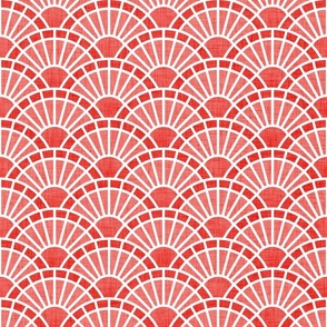 Serene Sunshine- 24 Coral- Art Deco Wallpaper- Geometric Minimalist Monochromatic Scalloped Suns- Petal Cotton Solids Coordinate- Small- Coral- Flamingo- Soft Red
