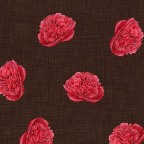 Watercolour Red Peony on Brown - large