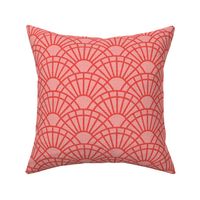 Serene Sunshine- 24 Coral on Soft Coral- Art Deco Wallpaper- Geometric Minimalist Monochromatic Scalloped Suns- Petal Cotton Solids Coordinate- Small- Coral- Flamingo- Soft Red