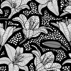 Tiger Lilies in Black, White & Grey • LARGE