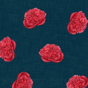 Watercolour Red Peony on Navy - Large