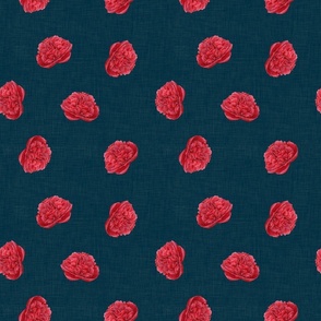Watercolour Red Peony on Navy - small