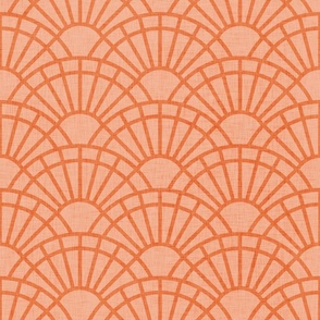 Serene Sunshine- 25 Peach on Soft Orange- Art Deco Wallpaper- Geometric Minimalist Monochromatic Scalloped Suns- Petal Cotton Solids Coordinate-Medium