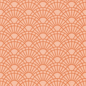 Serene Sunshine- 25 Peach on Soft Orange- Art Deco Wallpaper- Geometric Minimalist Monochromatic Scalloped Suns- Petal Cotton Solids Coordinate- Small- Pastel Orange- Pastel Haloween- Fall- Autumn