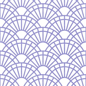 Serene Sunshine- 26 Lilac on White- Art Deco Wallpaper- Geometric Minimalist Monochromatic Scalloped Suns- Petal Cotton Solids Coordinate- Medium- Lavender- Periwinkle- Violet- Pastel Haloween