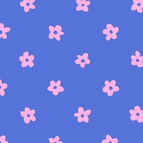 Flower Power Print V1, V2, Royal Blue and Cotton Candy Pink - Medium