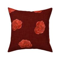 Watercolour Vintage Peony on Burgundy - medium