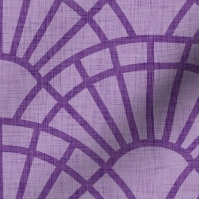 Serene Sunshine- 27 Orchid on Purple- Art Deco Wallpaper- Geometric Minimalist Monochromatic Scalloped Suns- Petal Cotton Solids Coordinate- Large- Purple- Violet- Haloween
