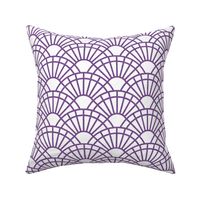 Serene Sunshine- 27 Orchid on White- Art Deco Wallpaper- Geometric Minimalist Monochromatic Scalloped Suns- Petal Cotton Solids Coordinate- Small- Purple- Violet- Haloween