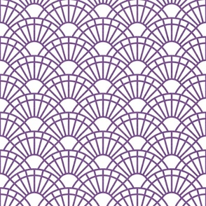 Serene Sunshine- 27 Orchid on White- Art Deco Wallpaper- Geometric Minimalist Monochromatic Scalloped Suns- Petal Cotton Solids Coordinate- Small- Purple- Violet- Haloween