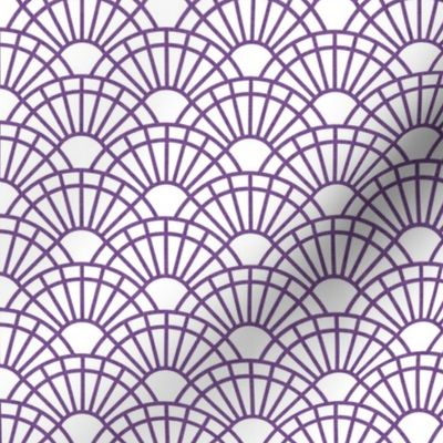 Serene Sunshine- 27 Orchid on White- Art Deco Wallpaper- Geometric Minimalist Monochromatic Scalloped Suns- Petal Cotton Solids Coordinate- sMini- Purple- Violet- Haloween