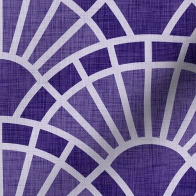 Serene Sunshine- 28 Grape- Art Deco Wallpaper- Geometric Minimalist Monochromatic Scalloped Suns- Petal Cotton Solids Coordinate- Large- Purple- Violet- Haloween