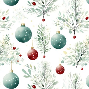 Watercolor Christmas Ornaments & Foliage