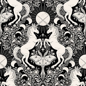 Unicorn Damask Black and Cream