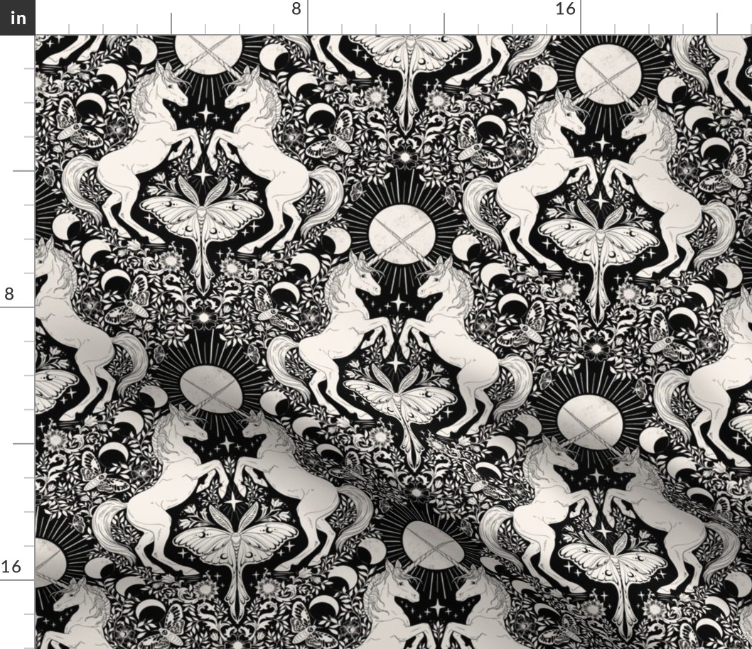 Unicorn Damask Black and Cream