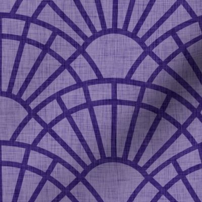 Serene Sunshine- 28 Grape on Purple- Art Deco Wallpaper- Geometric Minimalist Monochromatic Scalloped Suns- Petal Cotton Solids Coordinate- Medium- Purple- Violet- Haloween