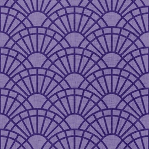 Serene Sunshine- 28 Grape on Purple- Art Deco Wallpaper- Geometric Minimalist Monochromatic Scalloped Suns- Petal Cotton Solids Coordinate- Medium- Purple- Violet- Haloween