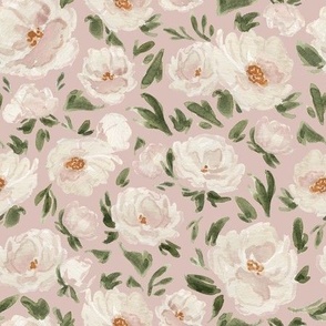 Medium - Hand Painted Watercolour Cream Florals, Wild Roses - Blush Pink, Ivory - Botanical Wallpaper, Nursery, Flowers