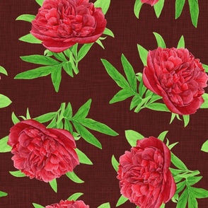 Elegant Watercolour Red Peony on Burgundy - Medium