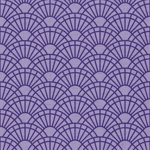 Serene Sunshine- 28 Grape on Purple- Art Deco Wallpaper- Geometric Minimalist Monochromatic Scalloped Suns- Petal Cotton Solids Coordinate- Small- Purple- Violet- Haloween