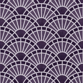 Serene Sunshine- 29 Plum- Art Deco Wallpaper- Geometric Minimalist Monochromatic Scalloped Suns- Petal Cotton Solids Coordinate- Medium- Dark Purple- Violet- Haloween