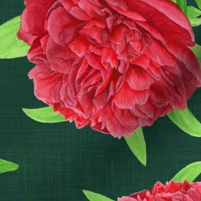Elegant Watercolour Red Peony on Emerald Green - Large
